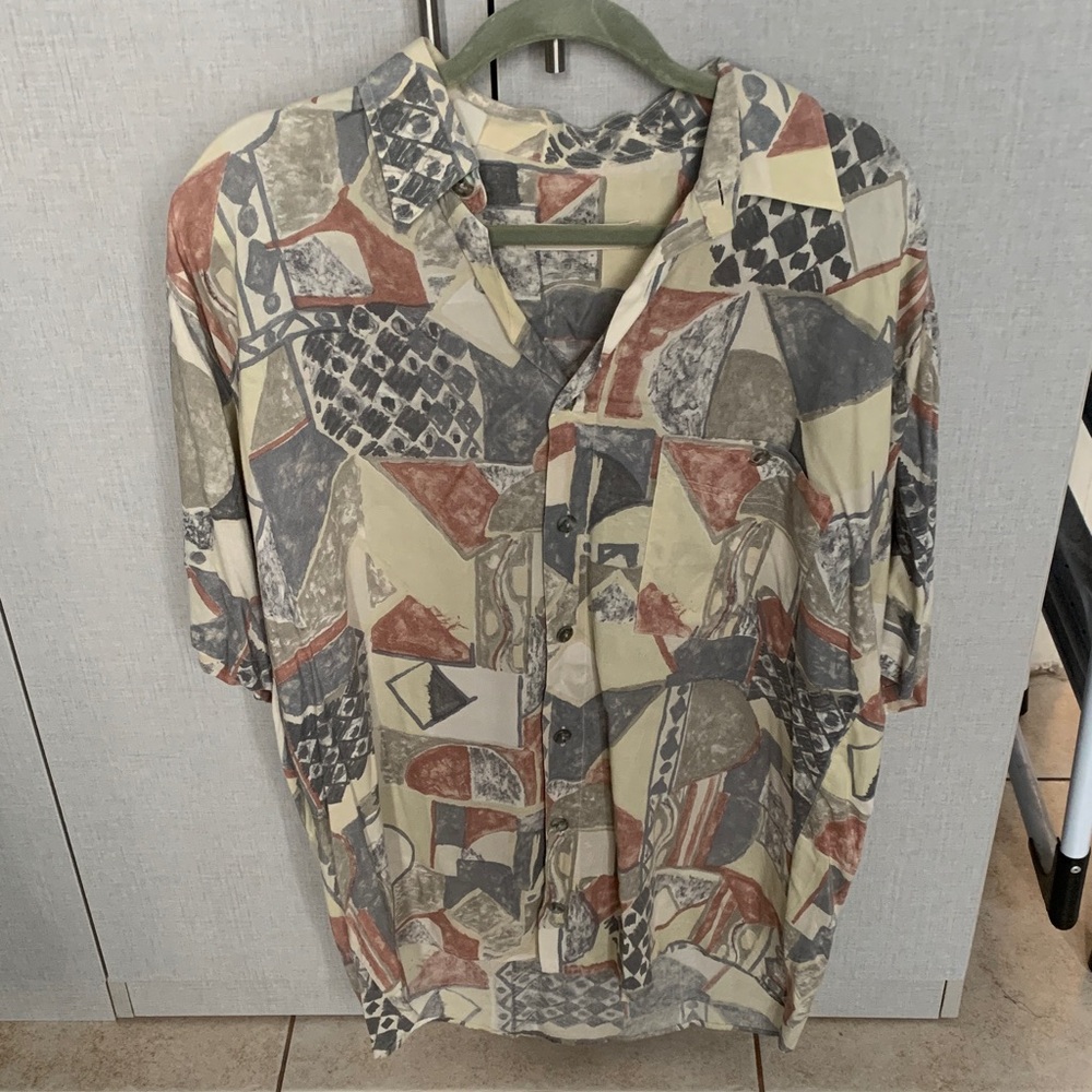 Collared button down dress shirt short sleeve casa moda front pocket large xl